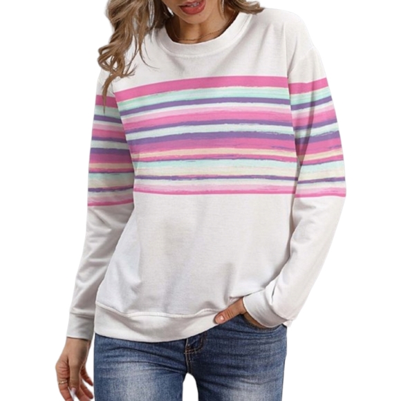 Pixie Lady Tops - Striped Lightweight Sweatshirt